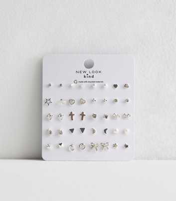 20 Pack of Silver Tone Bow Heart Stud Earrings