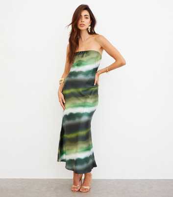 WKNDGIRL Green Abstract Pattern Bias Cut Bandeau Midi Dress