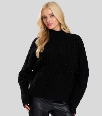 Finding Friday Black Faux Pearl Cable Knit Jumper