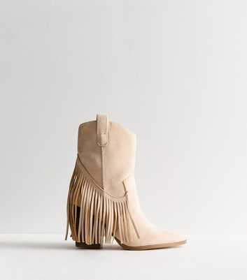 Truffle Off White Suedette Fringe Western Boots