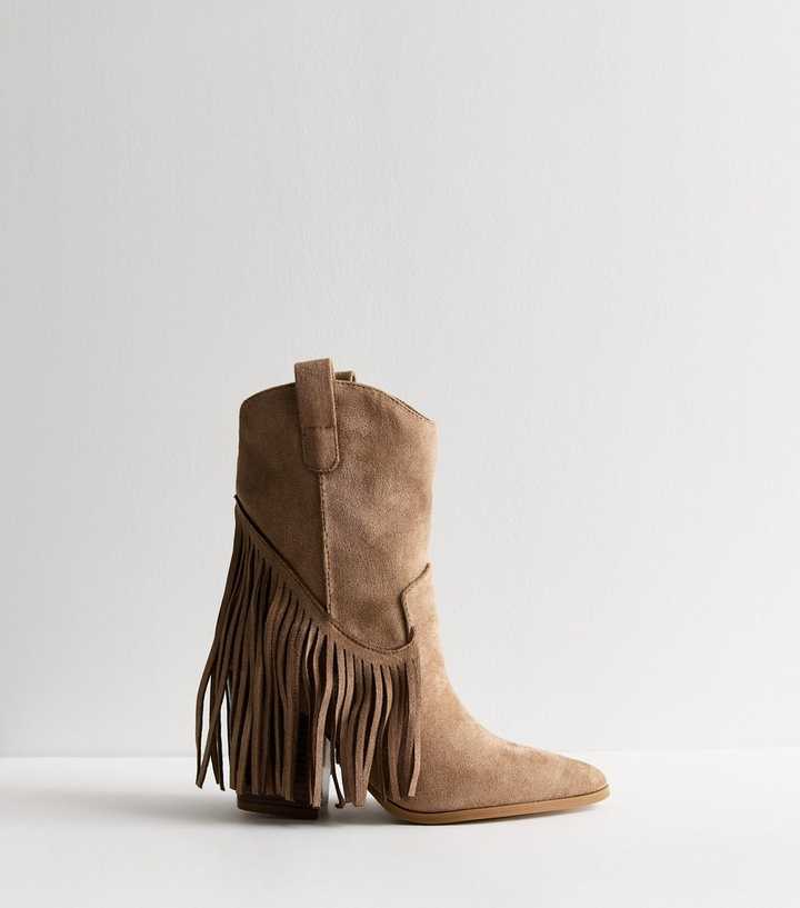 Truffle Light Brown Suedette Fringe Western Boots