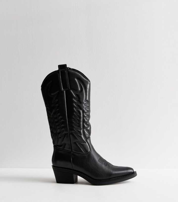 Truffle Black Stitch Detail Cowboy Boots