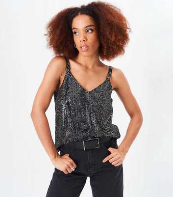 Gini London Black Sequin V Neck Top