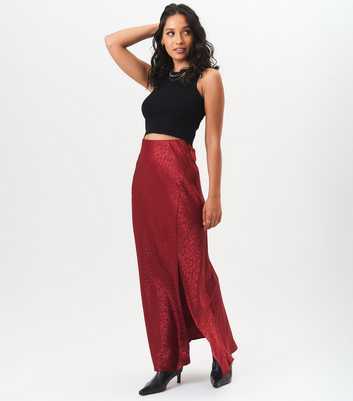 Gini London Burgundy Animal Print Satin Maxi Skirt