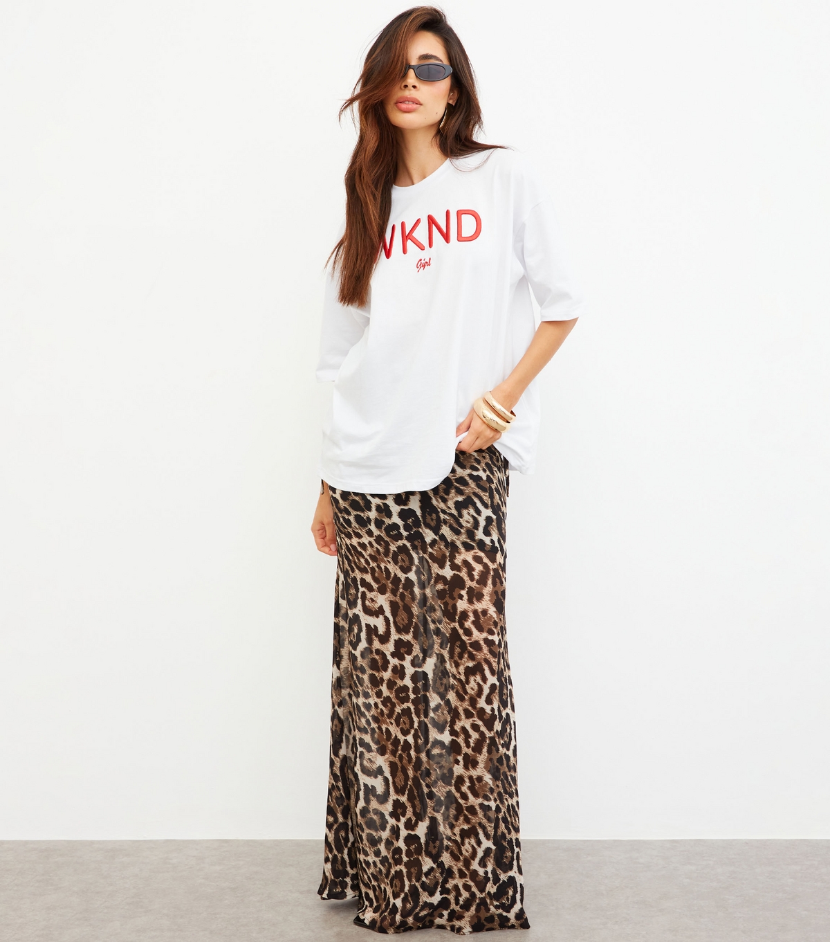 Women's White Embroidered Logo Oversized T-Shirt WKNDGIRL New Look
