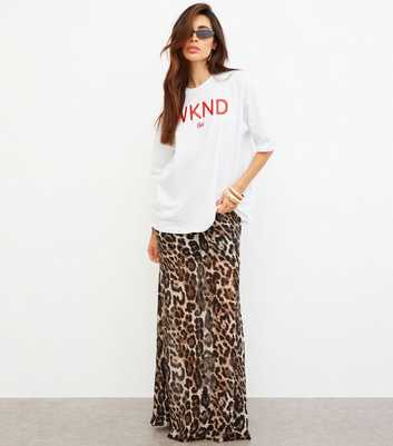 WKNDGIRL White Embroidered Logo Oversized T-Shirt