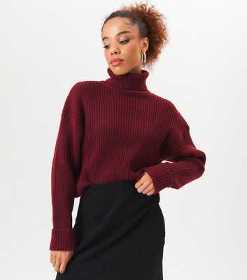 Gini London Burgundy Chunky Roll Neck Jumper 