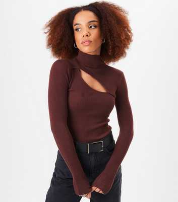 Gini London Dark Brown Cut Out Long Sleeve Jumper