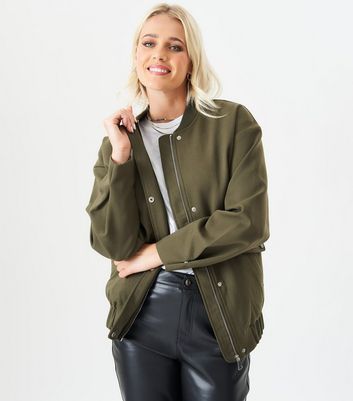 Gini London Green Oversized Bomber Jacket New Look