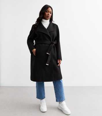 Curves Black Belted Felt Coat