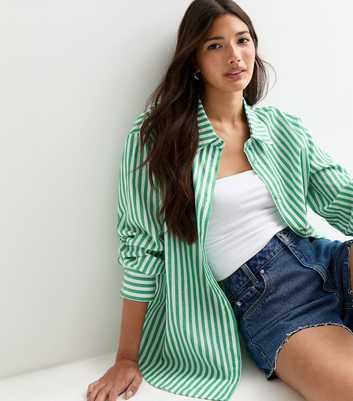 Gini London Green Stripe Linen-Blend Shirt 