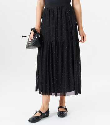 Gini London Black Diamanté Embellished Tulle Midi Skirt