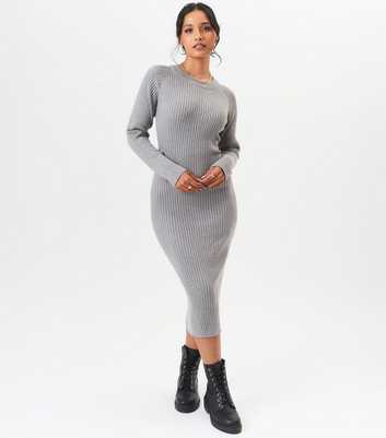 Gini London Grey Rib Knit Midi Dress