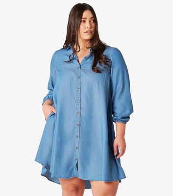 Apricot Curves Blue Lightweight Denim Shirt Dress New Look