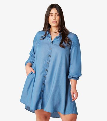 Apricot Curves Blue Lightweight Denim Shirt Dress New Look