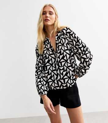 Black Triangle Print Long Sleeve Blouse