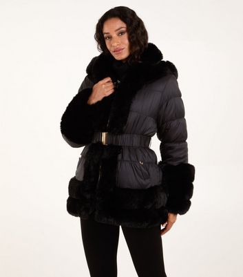 New look faux fur belted padded coat hotsell