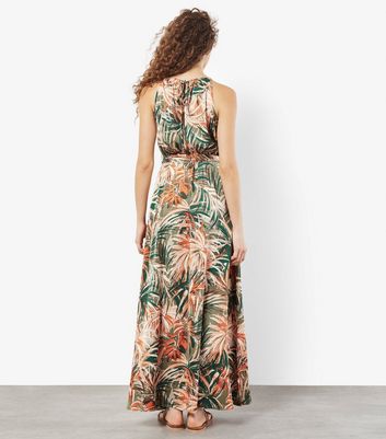 Apricot Olive Leaf-Print Sleeveless Maxi Dress New Look