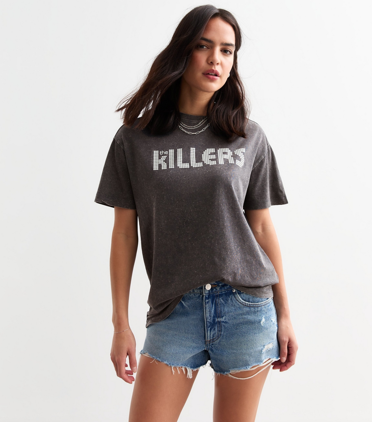 Women's Grey Acid Wash The Killers Oversized T-Shirt New Look