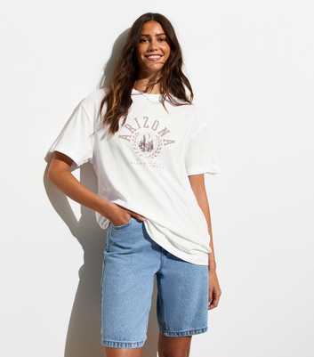 White Cotton Arizona-Print Oversized T-Shirt