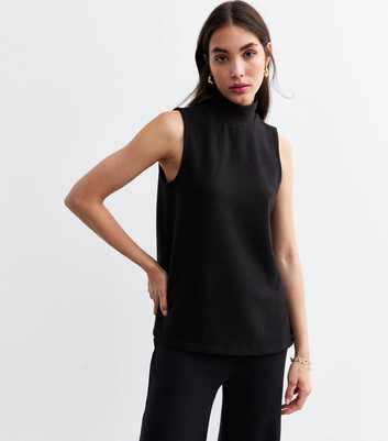 Black Soft Touch High Neck Sleeveless Top