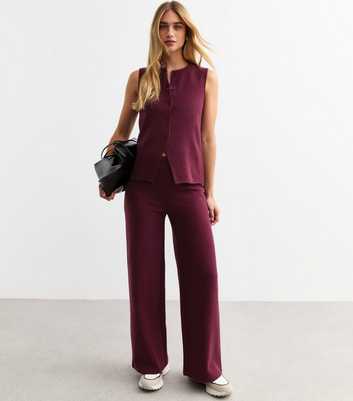 Burgundy Soft Touch Wide Leg Trousers