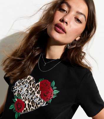 Black Bisous Heart-Print Cotton T-Shirt