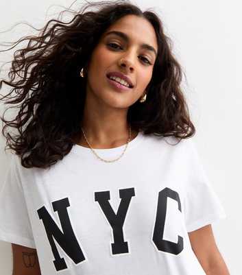 Petite White NYC Print Cotton T-Shirt 