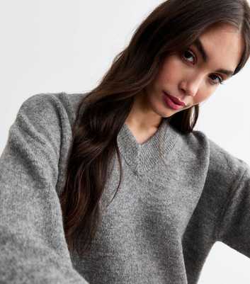 Grey High V Neck Jumper