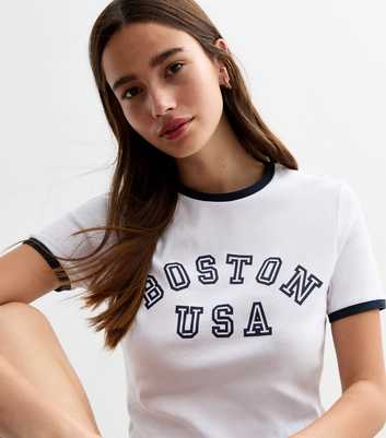 White Boston USA Cotton T-Shirt 