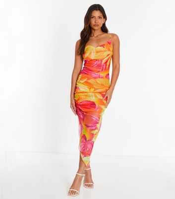 QUIZ Mustard Tropical Print Midi Dress