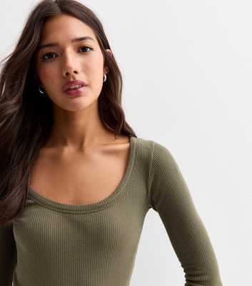 Khaki Long Sleeve Scoop Neck Top 