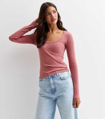 Pink Long Sleeve Scoop Neck Top 