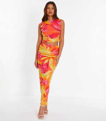 QUIZ Mustard Tropical Print Maxi Skirt