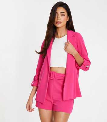 QUIZ Bright Pink Ruched-Sleeve Blazer