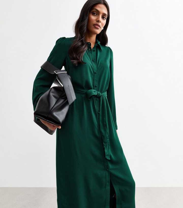 dark green shirt dress Womens Friends Like These Olive Green Long Sleeve Button Through Mini Shirt Dress US 12