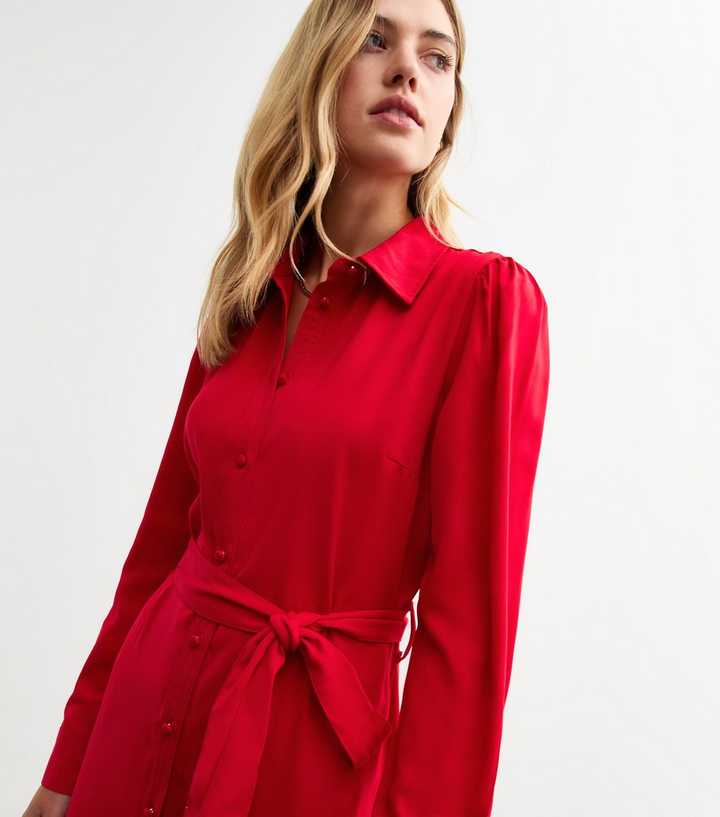 Red Belted Midi Shirt Dress | New Look