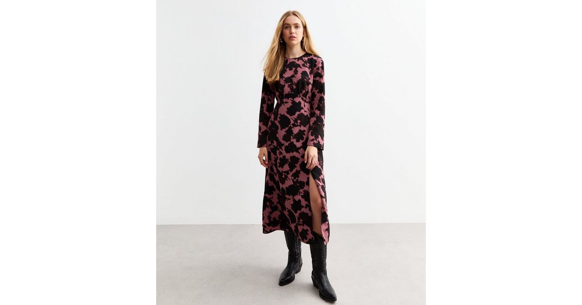Red Floral Print Fluted Sleeve Midi Dress | New Look