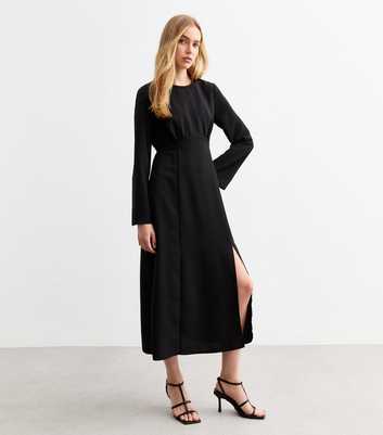 Black Fluted Sleeve Midi Dress