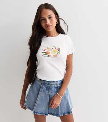 Girls White Fruit-Print T-Shirt 