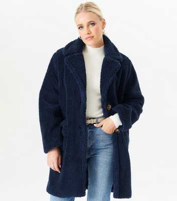 Gini London Dark Blue Collared Fleece Coat