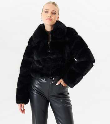 Gini London Cropped Faux Fut Jacket 