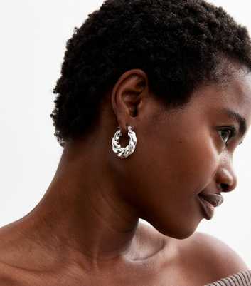 Silver Tone Twist Hinge Hoop Earrings