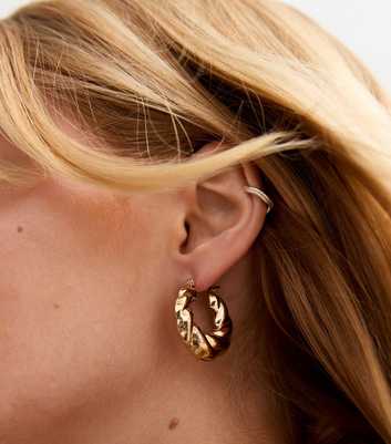 Gold Tone Twist Hinge Hoop Earrings