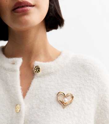 Gold Heart Pearl Diamante Brooch