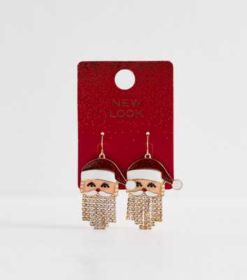 Gold Tone Christmas Tassel Santa Earrings