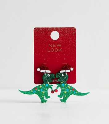 Green Resin Christmas Dinosaur Earrings