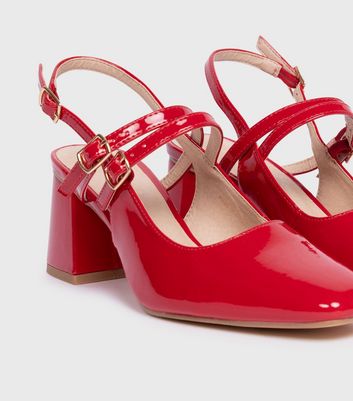 London Rebel Red Patent Block Heel Mary Jane Shoes New Look