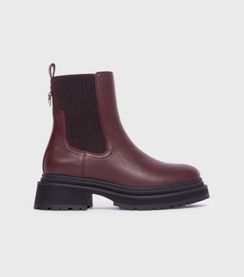 London Rebel Burgundy Faux Leather Chelsea Boots New Look