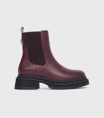 London Rebel Burgundy Faux Leather Chelsea Boots